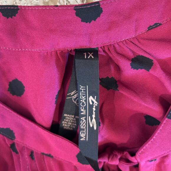 Melissa McCarthy Seven Womens Raspberry Pink Polka Dot Plus Size Blouse 1X NWT - Picture 6 of 7